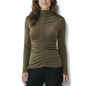 NWT Nicole Miller Size XS Bronze Metallic Ruched Mock Neck Top Party Event